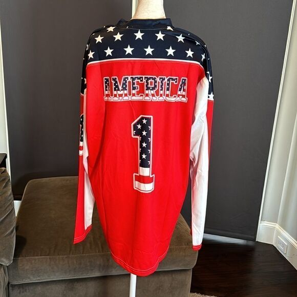 Men’s America #1 USA Patriotic Ice Hockey Jersey Long Sleeve Size M NEW - Picture 3 of 11